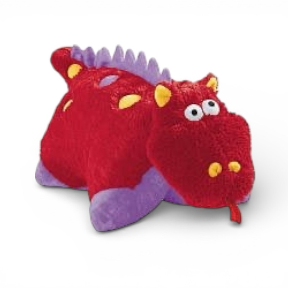 Pillow Pets Pee-Wees Fiery Dragon Plush Red Purple Travel Stuffed Animal 18”x16” - Picture 5 of 10